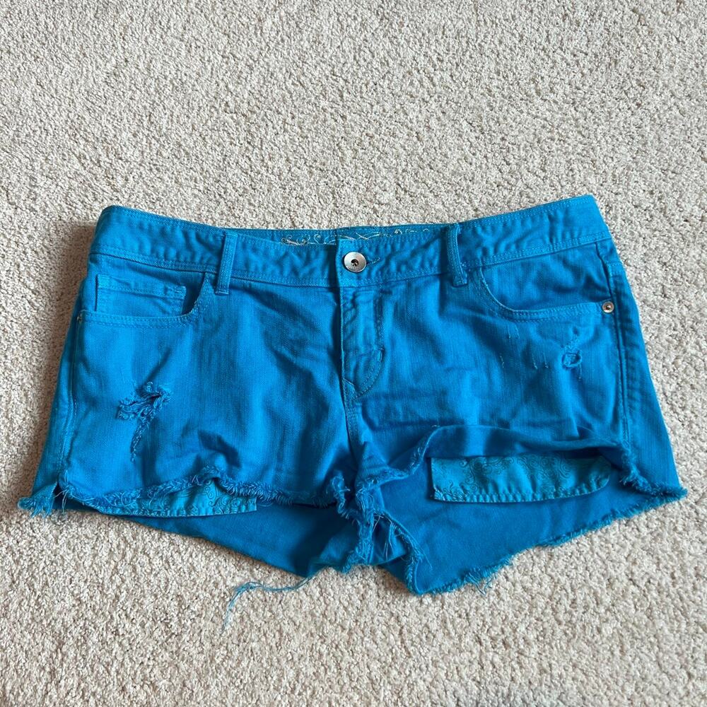 Express bright blue low rise mini shorts